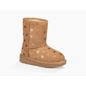 Ugg Classic Short II Stars Boot, Kids Size 1 Cream with Silver Stars
